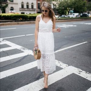 💫AQUA White Lace Floral Embroidered Midi Dress XS